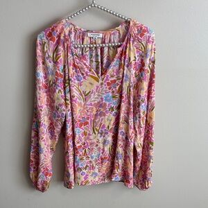 Andree Multicolor Pink Floral V-Neck Blouse size medium